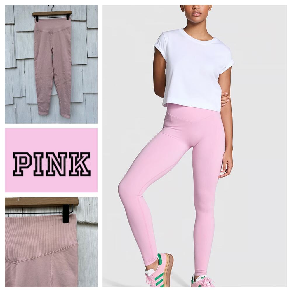 NWT PINK Soft Seamless Contour Leggings 4-Way Stretch Pocket Detail Size M